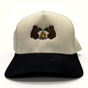 Campfire Bears Embroidered Hat | Cream & Black Snapback